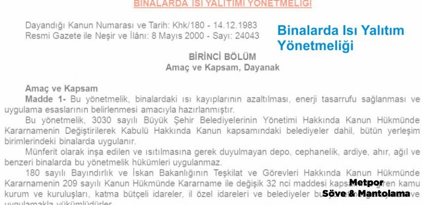 Mevzuatlarda ve Yönetmeliklerde Yalıtım